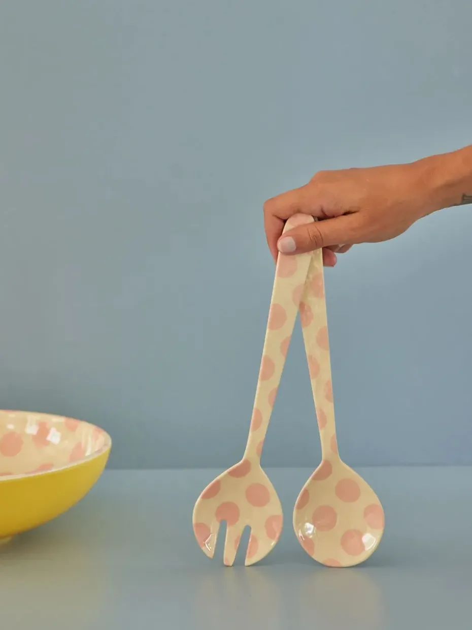 Rice saladebestek melamine 2-delig, Pink dots