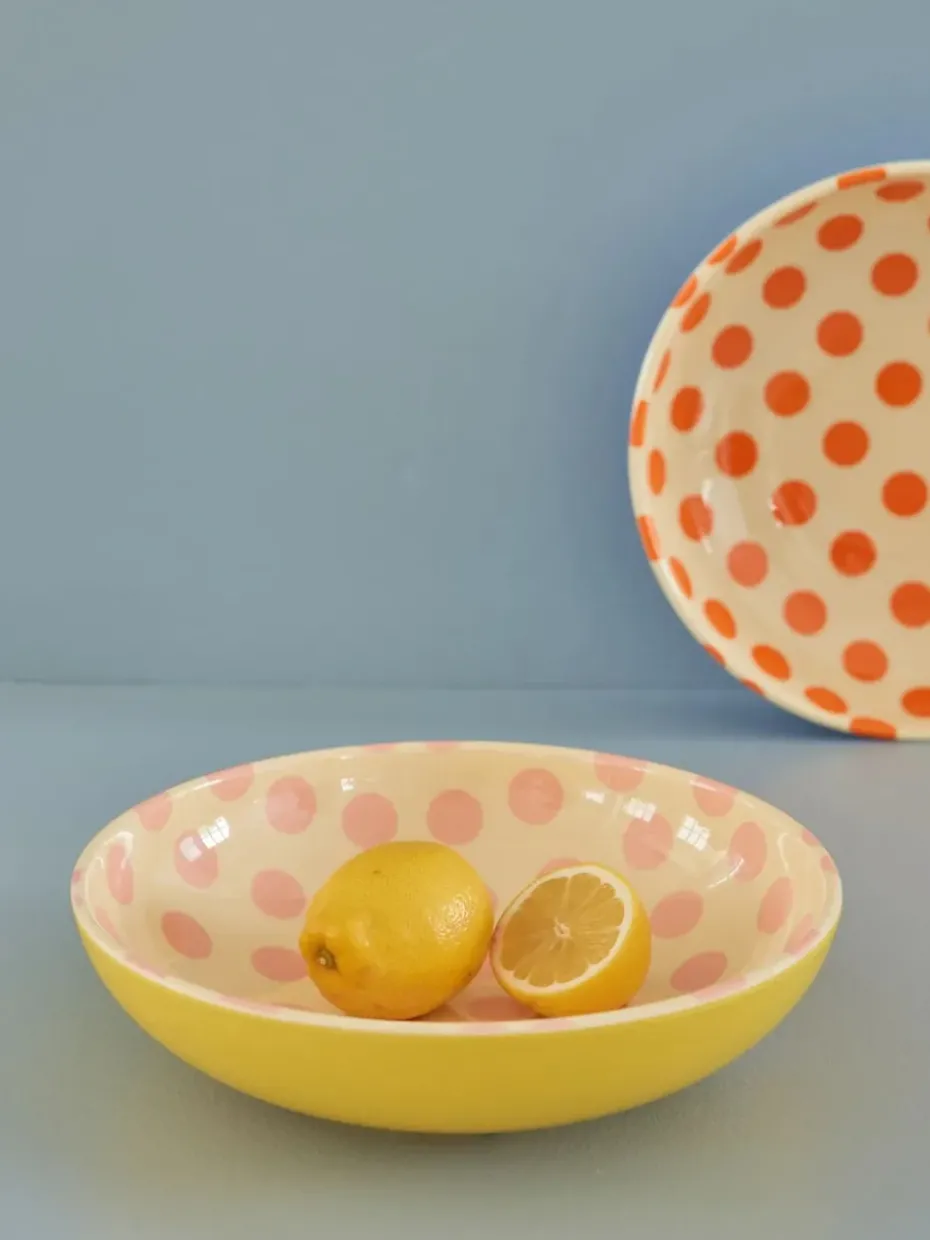Rice saladeschaal melamine Ø29,9 cm, Pink dots-yellow