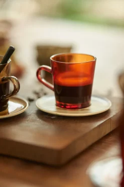 70's glassware koffiekop 20 cl 4-pack, Amber brown