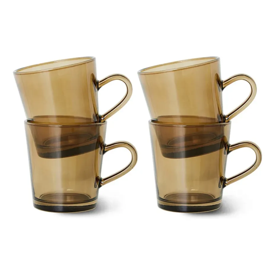70's glassware koffiekop 20 cl 4-pack, Mud brown