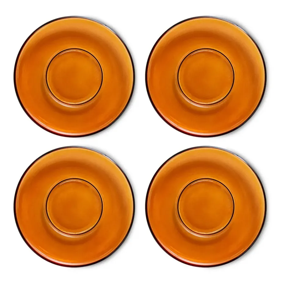 70's glassware koffieschotel Ø10,6 cm 4-pack, Amber brown