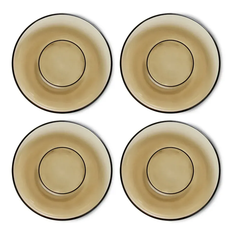 70's glassware koffieschotel Ø10,6 cm 4-pack, Mud brown