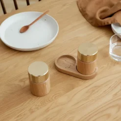 Sina zout- en pepermolen 6 cm, Eik-messing