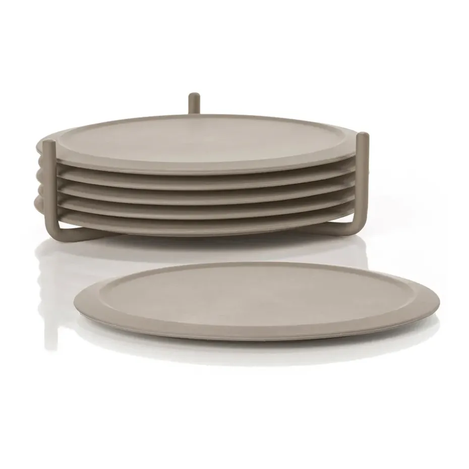 Singles glasonderzetter 6-pack met houder, Taupe
