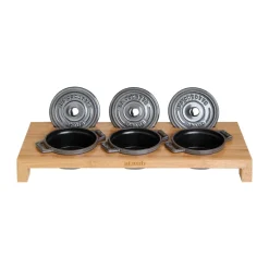 Staub serveerhouder voor 3 mini potten, Bamboe