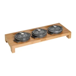Staub serveerhouder voor 3 mini potten, Bamboe
