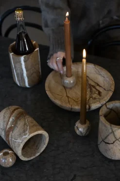 Sten schaal groot Ø28 cm, Bruin bosmarmer