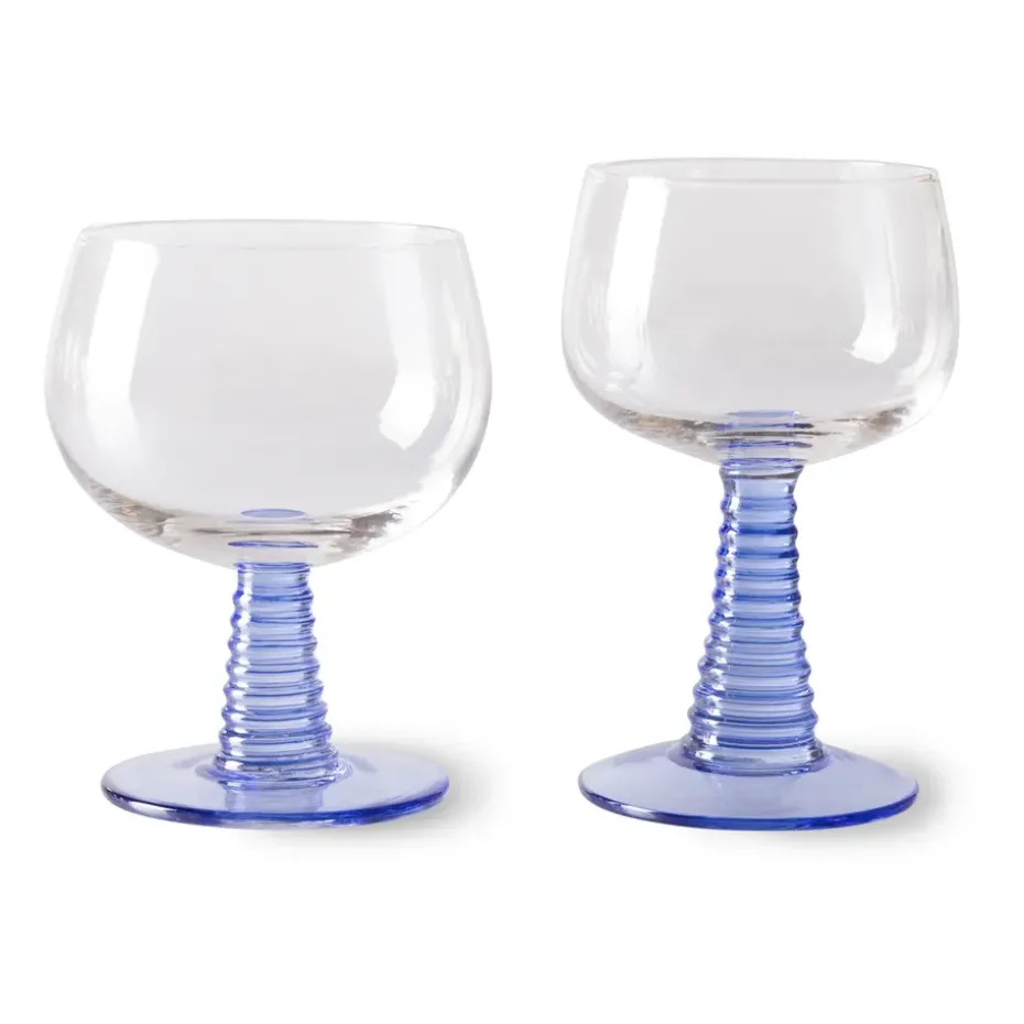 Swirl wijnglas laag, Blue