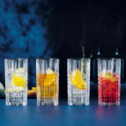 Vierkant longdrinkglas, 4 stuks, 44 cl