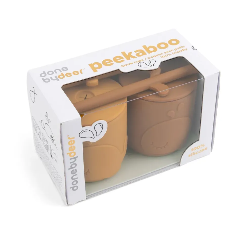 Wally beker met peekaboo rietje 2-pack, Mosterd