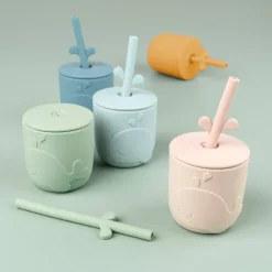 Wally beker met peekaboo rietje 2-pack, Mosterd